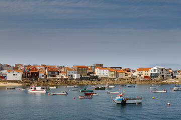 Fishing port and tourist town of Santa María de Corrubedo. Ribeira, La Coruña, Galicia, Spain.