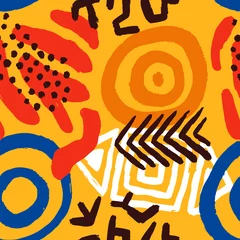 Foto op Canvas Afrikaanse kunst stijl naadloze patroon. Traditionele hand getrokken tribale achtergrond met kleurrijke doodle decoratie. Etnische cultuur mode print, textiel, inpakpapier achtergrond. © Dedraw Studio