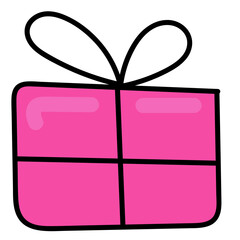 pimk box with birthday gift, vector color element in doodle style, cute drawing for kids