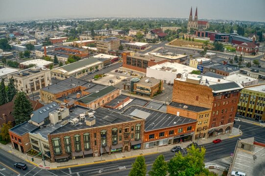 Aerial View of the Montana State Capital of Helena on a Hazy Day