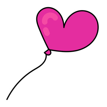 pink heart shaped balloon for birthday, vector color element in doodle style, cute drawing for kids