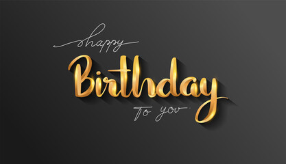 Happy Birthday lettering text banner, gold color. elegant design, Vector illustration.