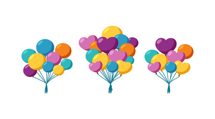 Balloons for a holiday surprise. Set of helium balloons bunches. Vector illustration in cute cartoon style