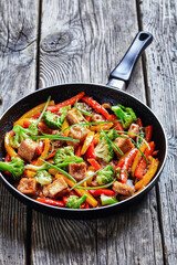 spicy kung pao tofu in a skillet