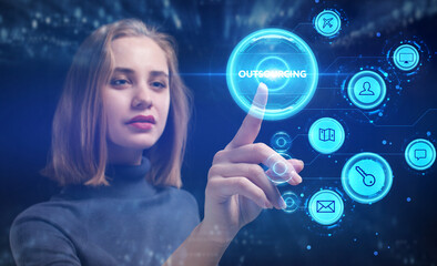 Business, Technology, Internet and network concept. Young businessman working on a virtual screen...