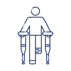 man without a leg using crutches line style icon