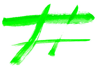 Hashtag, number mark sign isolated on white background. Watercolor hand drawn vector illustration. Concept for social media marketing advertising, blogging, media planning, promotion in social network