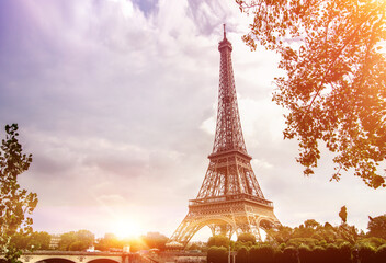 Fototapeta na wymiar Eiffel Tower from Seine river, Paris, France.