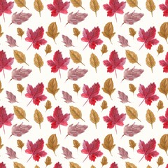 Watercolor autumn leaves seamless pattern