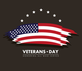 happy veterans day lettering with usa flag painted in black background