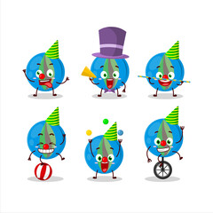 Cartoon character of blue marbles with various circus shows