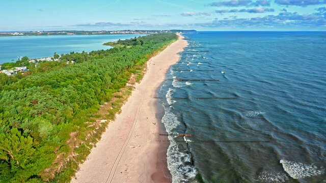 Beach on peninsula Hel, aerial view of Poland