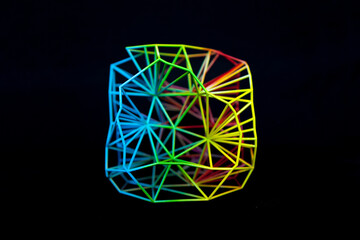 Networked structure in bright colors. 3D printed mesh structure. Vernetze Struktur in bunten...
