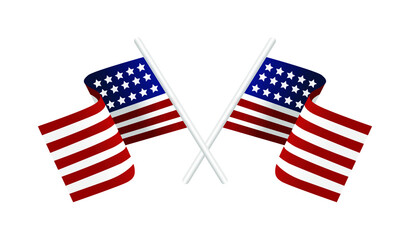 Obraz premium Two flags of the United States of America fluttering in the wind. Vector illustration. Symbol national.