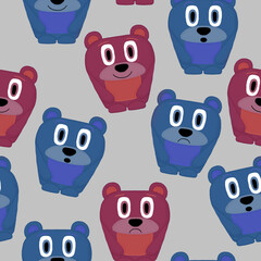 seamless pattern with colorful bears on a gray background