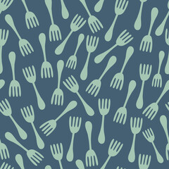 Fototapeta premium Seamless vector abstract pattern of forks in green on blue background
