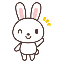 手を上げるかわいいうさぎのキャラクター