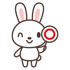 丸のフダを持つうさぎのキャラクター