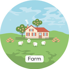 Farm house Sheep Nature Vector illustration