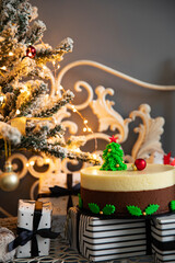 christmas tree with gifts and cake