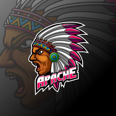 Apache Indian Man Head Mascot Logo