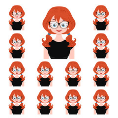 Set of different facial expressions of attractive young woman isolated on white background