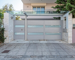 modern house entrance metallic door, Athens Greece