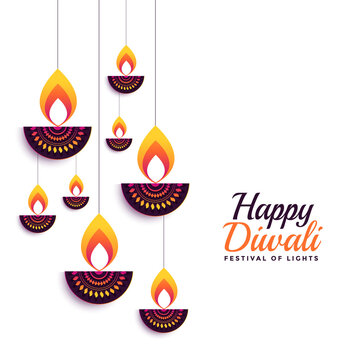 happy diwali decorative diya festival card design