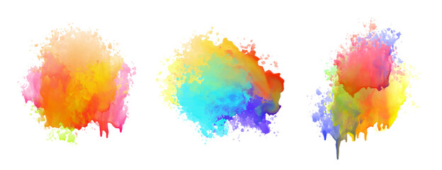 colorful watercolor splatter set with drips