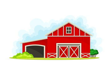 Timbered Red Barn or Granary for Crop Storage Vector Illustration - obrazy, fototapety, plakaty