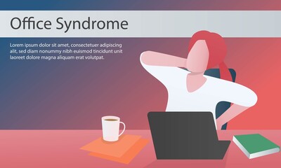 Concept of office syndrome in women,business woman sitting on chair with back injury and pain in the neck muscles caused by a long computer use ,Healthcare and medical,Vector illustration.
