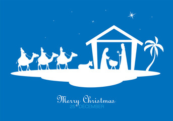 christmas nativity scene cartoon. Isolated vector	
