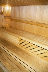 sauna with wooden shelves. Russian sauna
