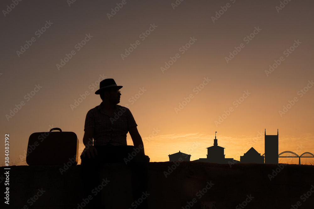 Canvas Prints man in front of nashville city skyline