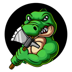 Crocodile holding axe mascot logo design