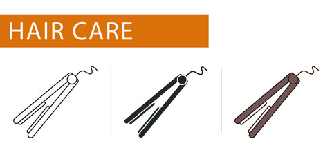 Fototapeta premium icons set, hair straightener. hair iron