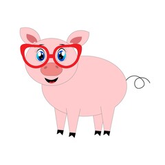 cute cartoon animal with red glasses vector illustration	