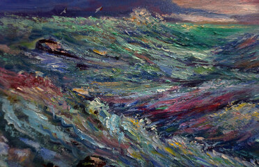 Art oil painting Nature , wave sea  abstract , design , background from thailand