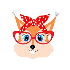 cute cartoon animal with red glasses vector illustration	