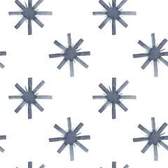 Seamless pattern with watercolor snowflakes. Festive winter background. Christmas, new year, season, season, snow, snowfall. Use for printing, wallpaper, textiles, packaging, scrapbooking.