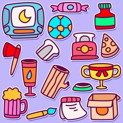 kawaii doodle cartoon designs for stickers, coloring books, backgrounds, pins, emblems, logos and more