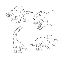 Dinosaurs vector drawings set, dinosaur, vector sketch illustration