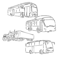 on the image the abstract silhouette of the bus is presented, bus, vector sketch illustration