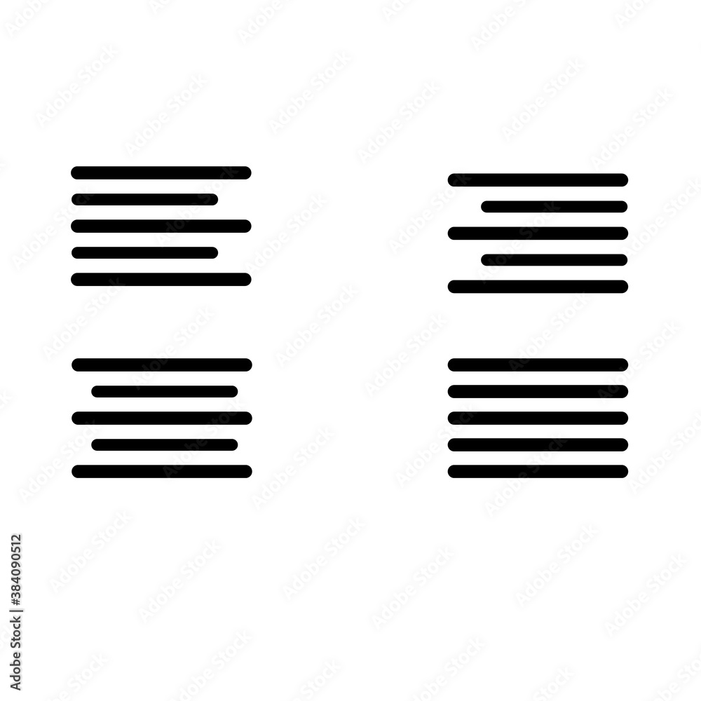 Aufkleber text alignment icon on white background. text align set with left, right, center and justify line. t