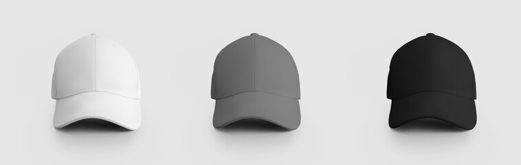 White, gray, black cap mockup isolated on background for design and pattern presentation.