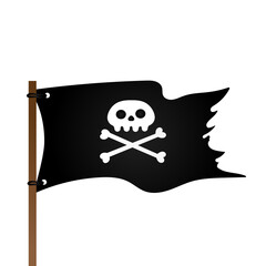 Jolly Roger skull, pirate flag and crossing bones flat style design vector illustration isolated on white background.