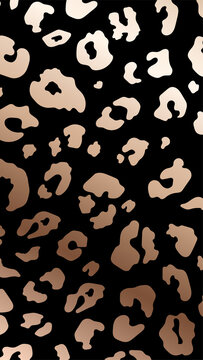 Vector Trendy abstract rose gold leopard vertical background. Wild animal cheetah skin metallic bronze texture on black background for fashion print design, smartphone cover, wallpaper, social media