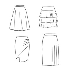 Skirt hand drawn vector illustration black on white line, skirt, vector sketch illustration