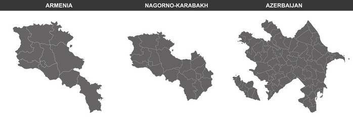 set of political maps of Nagorno-Karabakh, Armenia and Azerbaijan isolated on white background	