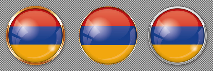 Round buttons with flag of Armenia on transparent background